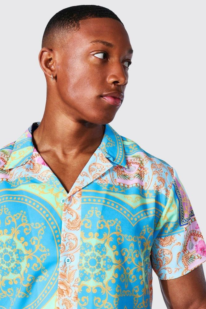 Multi Print Short Sleeve Shirt Size: 1XL