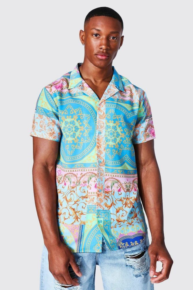 Multi Print Short Sleeve Shirt Size: 1XL