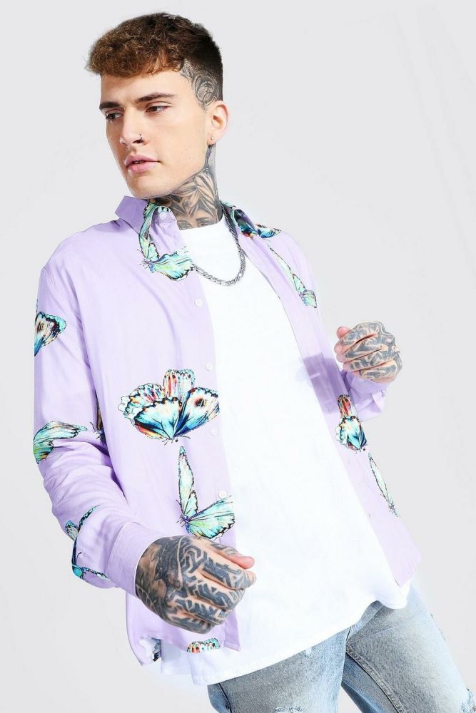  Long Sleeve Butterfly Printed Shirt Size: 1XL