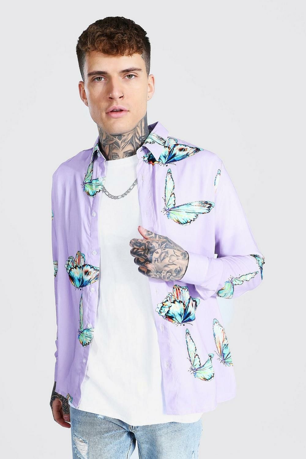  Long Sleeve Butterfly Printed Shirt Size: 1XL