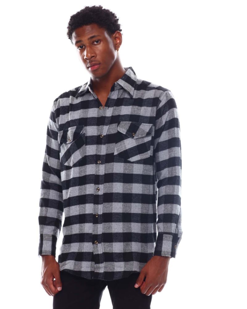Gray Long Sleeve Buffalo Plaid Shirt Size: 1XL