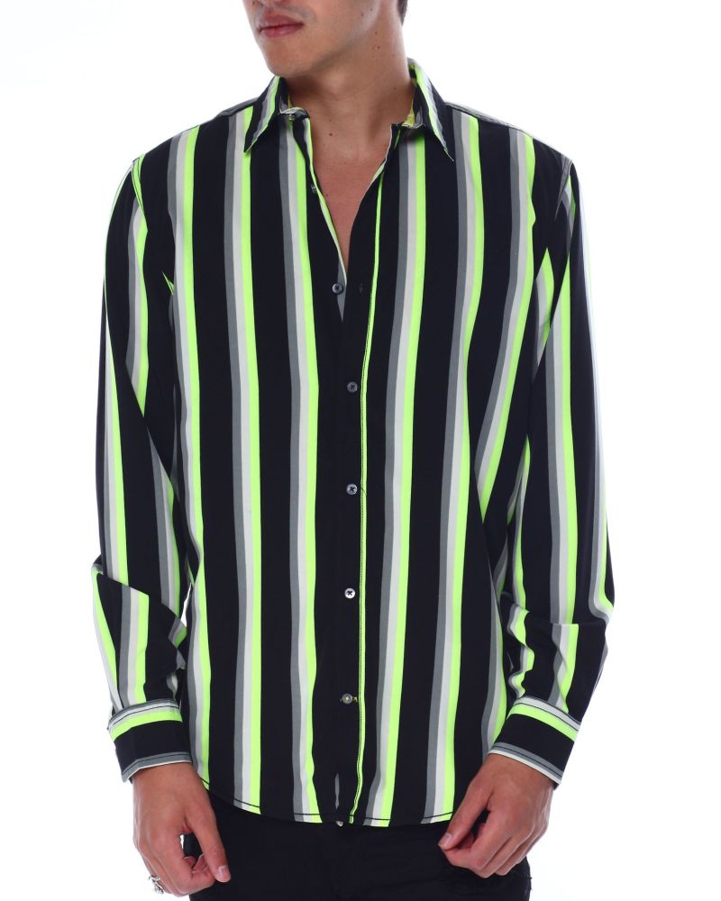 Neon Stripe LS Woven Shirt Size: M