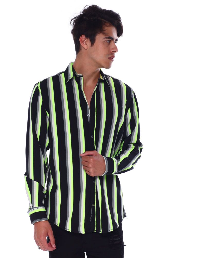 Neon Stripe LS Woven Shirt Size: M