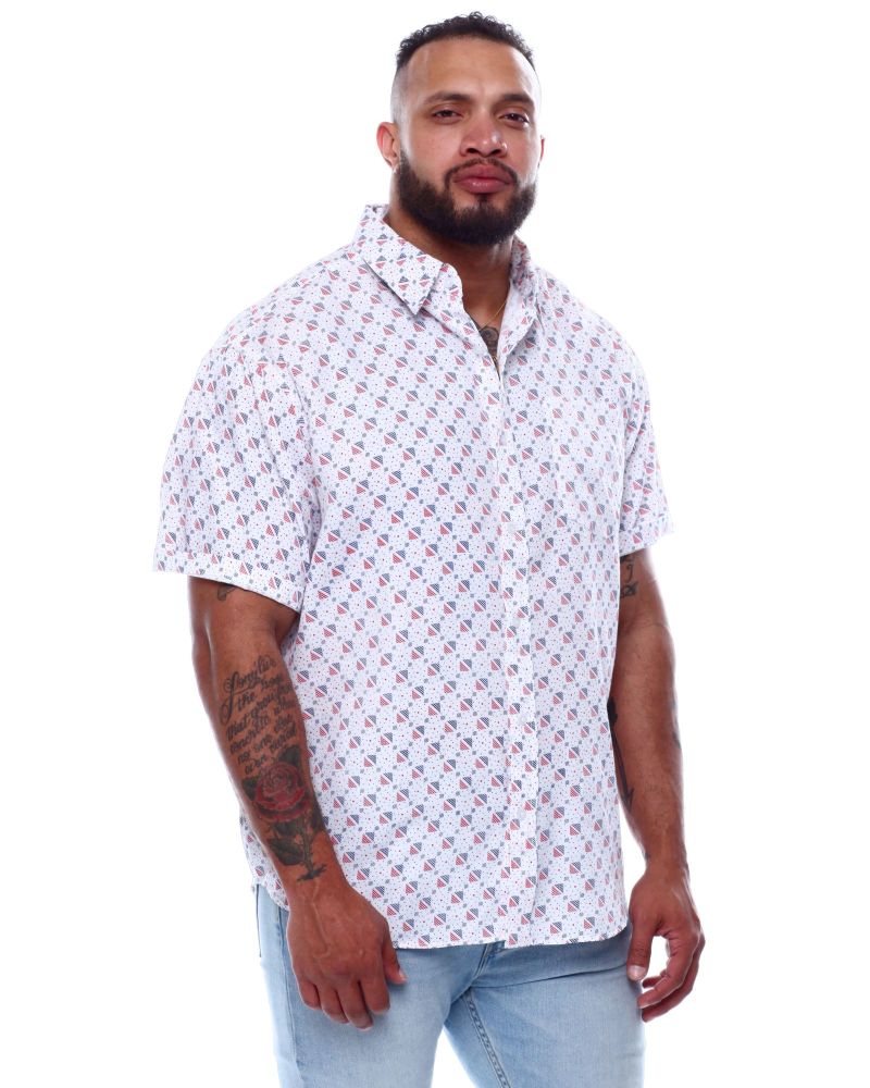 Printed Short Sleeve Button Down Shirt (B&T) Size: 2XL