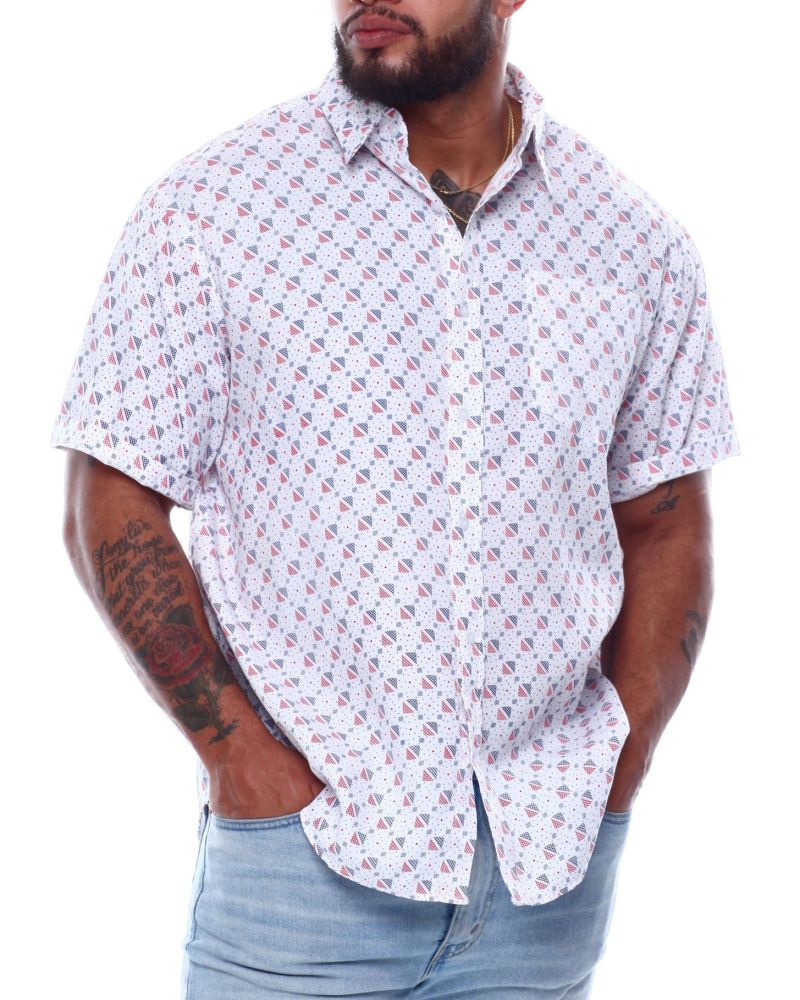 Printed Short Sleeve Button Down Shirt (B&T) Size: 2XL