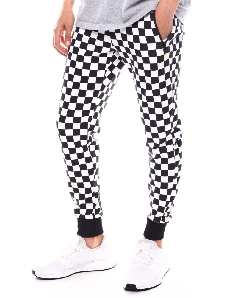 Zipper Pockets Checkered Flag Jogger Size: M