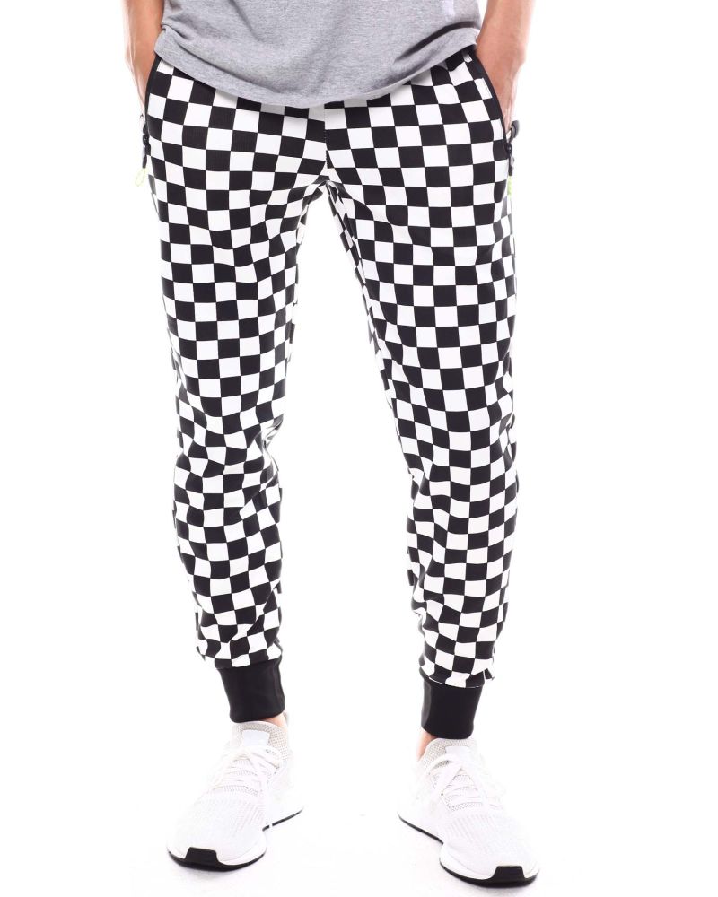 Zipper Pockets Checkered Flag Jogger Size: M