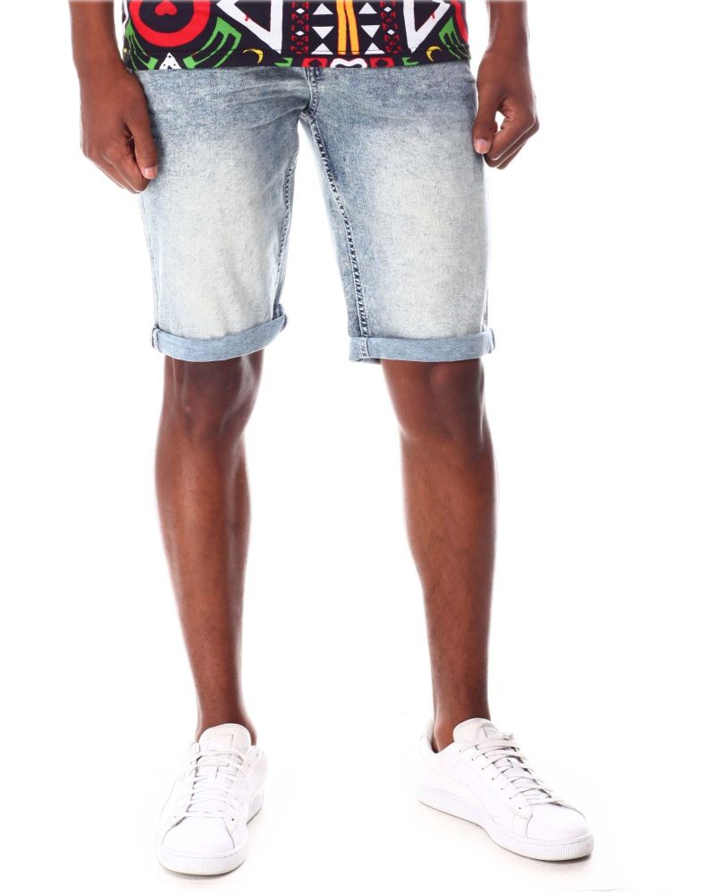 Bleached Roll Up Stretch Denim Shorts Size: 32