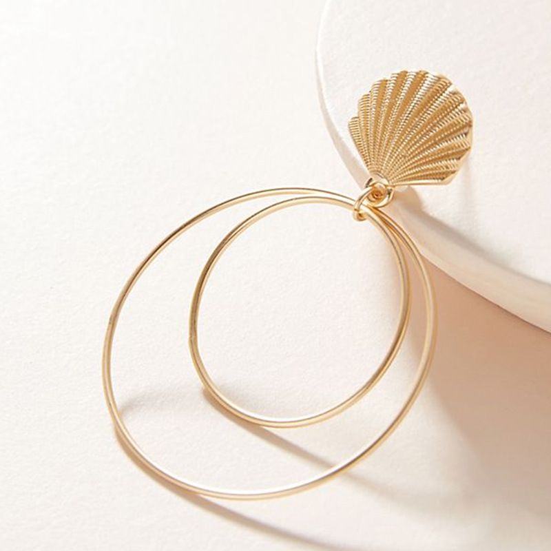 Gold Drop Hoop Double Circle Earrings 