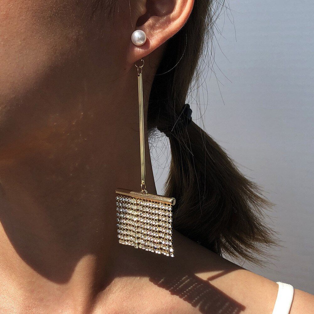 Gold Rhinestone/Crystal Tassel Earrings