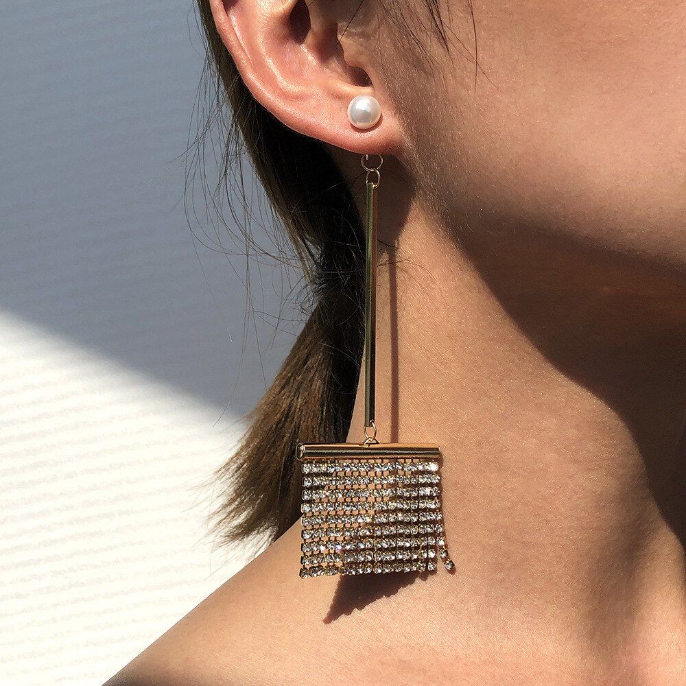 Gold Rhinestone/Crystal Tassel Earrings