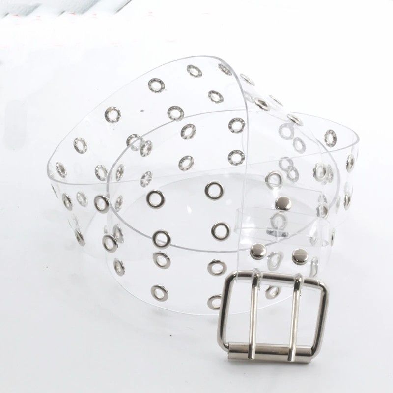 Fashion Punk Style Silver Buckle Two Row Transparent Belt Size: OS