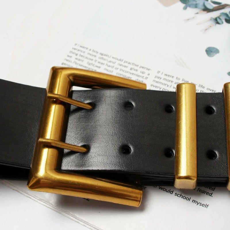 Fashion Wide Belt Gold PU Leather Belt