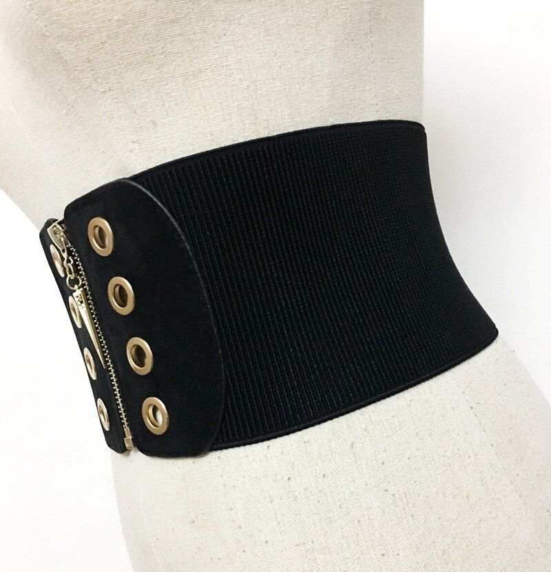 Black Elastic High Waist  Wide Corset Belt Size: OS