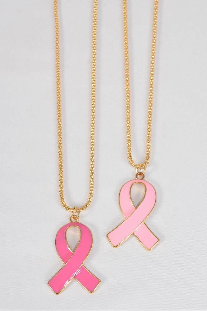 Breast Cancer Awareness Fashion Pink Ribbon Necklace 
