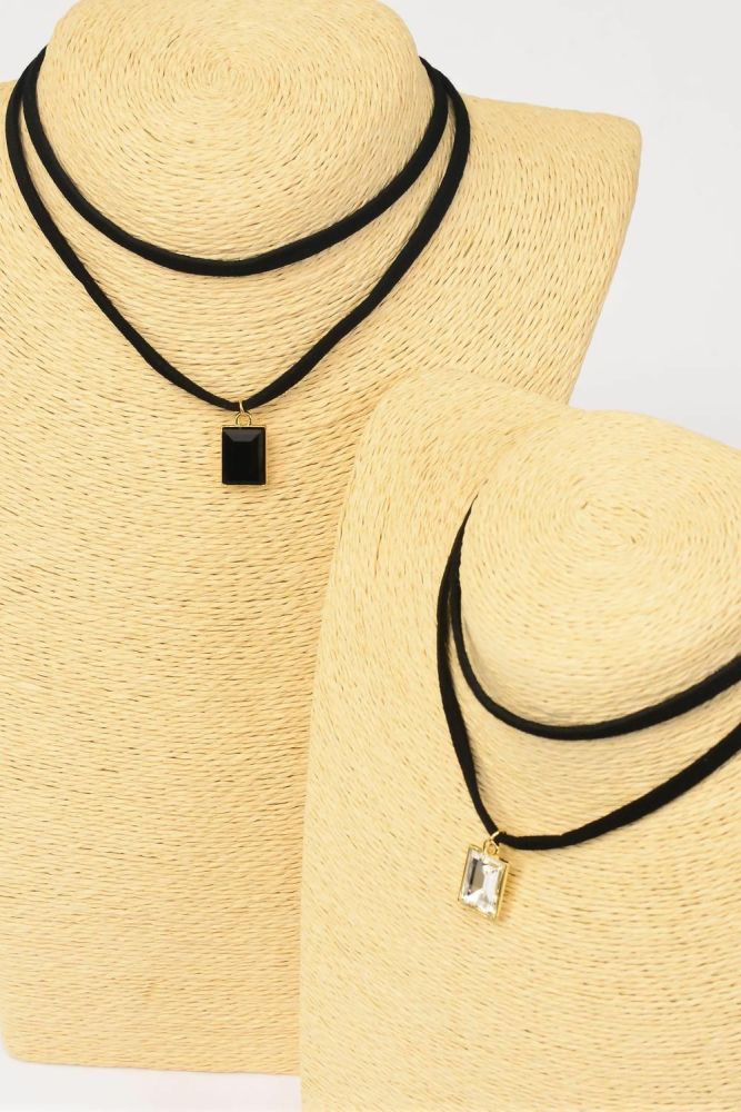 Black Suede Fashion Necklace Choker/Crystal Pendant