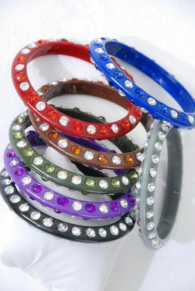 Acrylic Bracelet Bangle/Clear Stones 2 Sides (Extra Large)