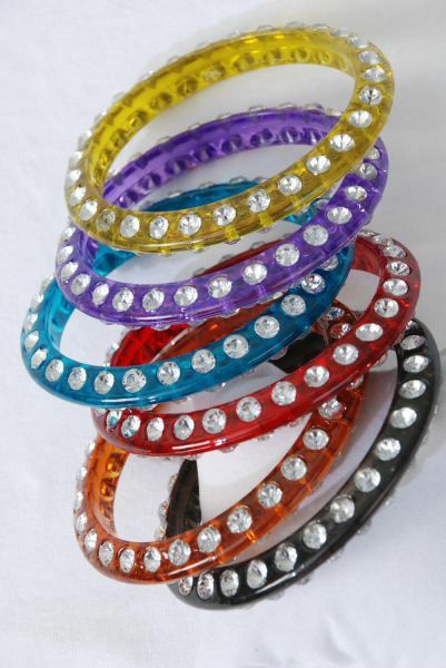 Transparent Fashion Acrylic Bracelet Bangle/Clear Stones 2 Sides (Extra Lar