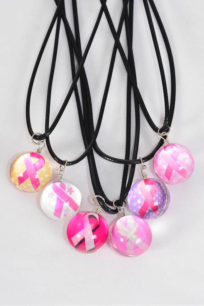 Breast Cancer Awareness Necklace/Pink Ribbon Double Sided Glass Globe