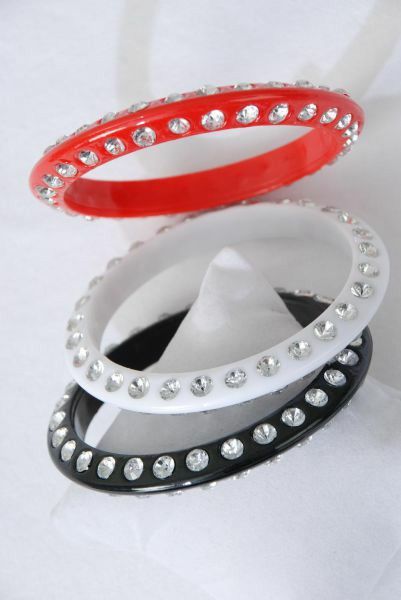 Fashion Acrylic Bracelet Bangle/Clear Stones 2 Sides 