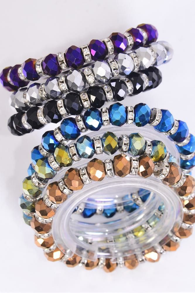 Iridescent 10mm Glass Crystal Stretch Multi Mix Bracelet