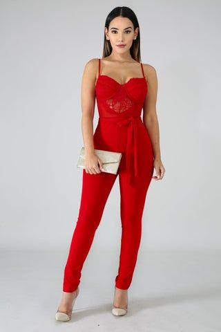 Red Lace Elegance Jumpsuit Size: S
