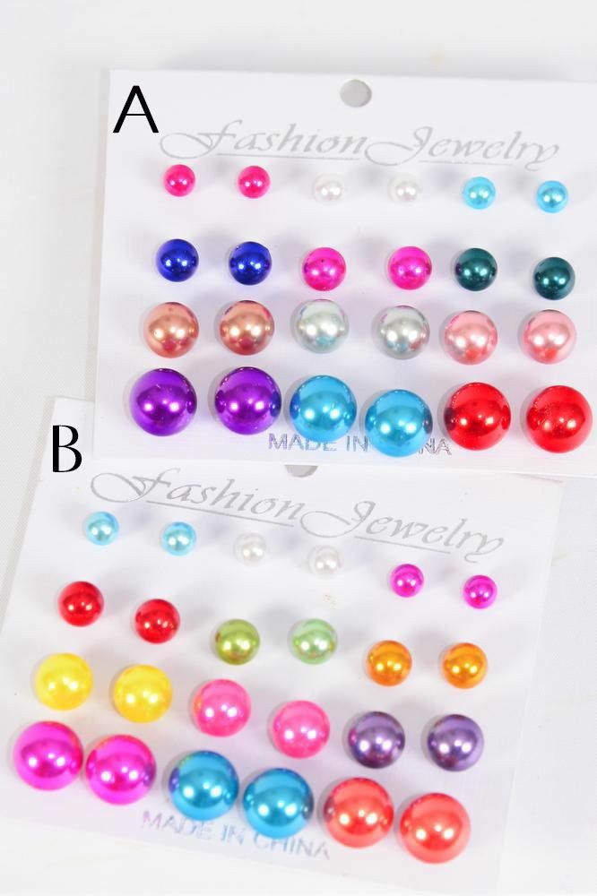 6 8 10 12 mm Mix Multi Color Pearl Stud Earrings