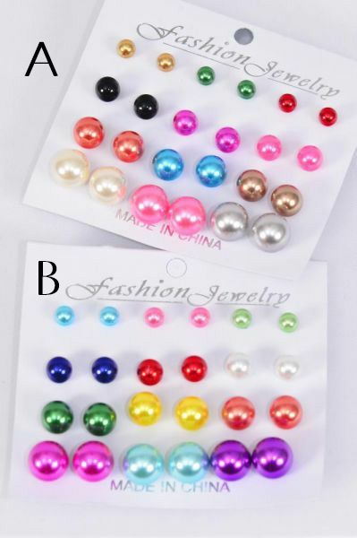 6 8 10 12 mm Mix Multi Color Pearl Stud Fashion Earrings
