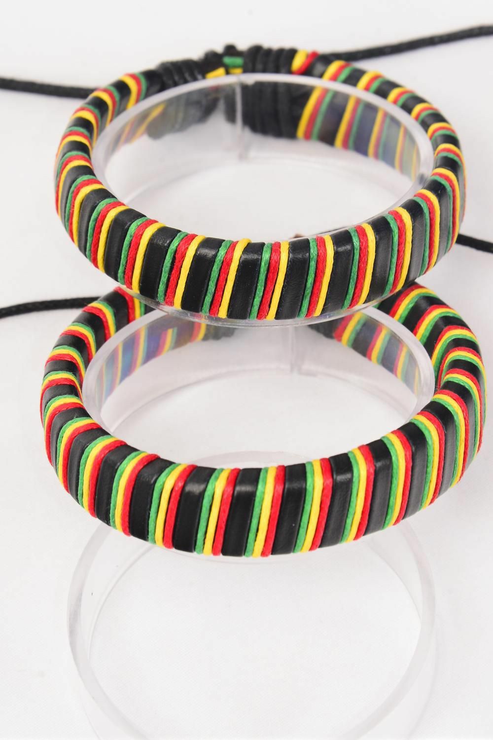 Red Green/Yellow Leather Adjustable Bracelet