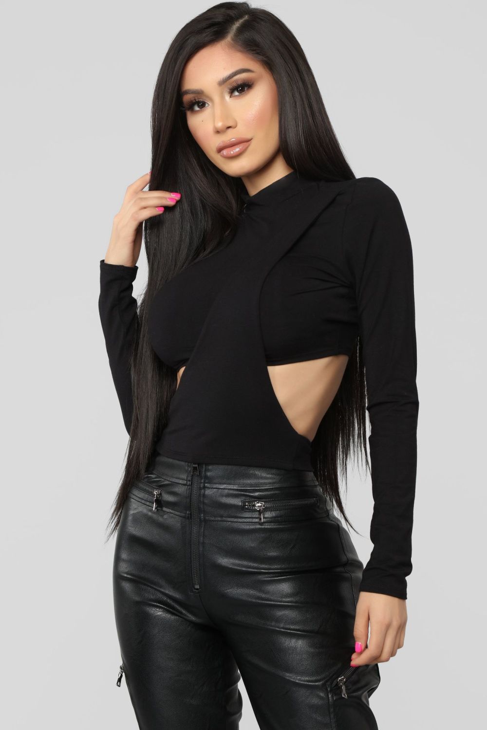 Black Long Sleeve Mock Neck Top Size: XS