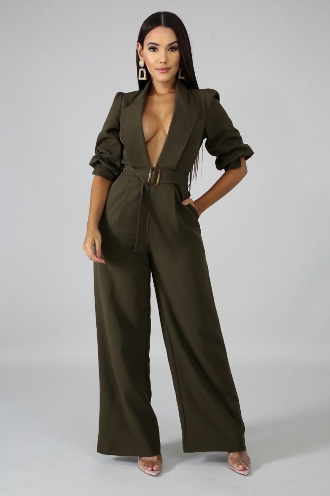 Olive Long Sleeve On Demand Jumpsuit Size: M