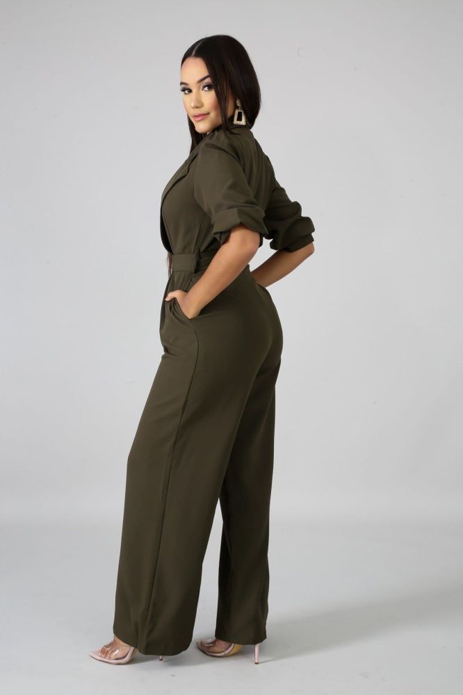 Olive Long Sleeve On Demand Jumpsuit Size: M