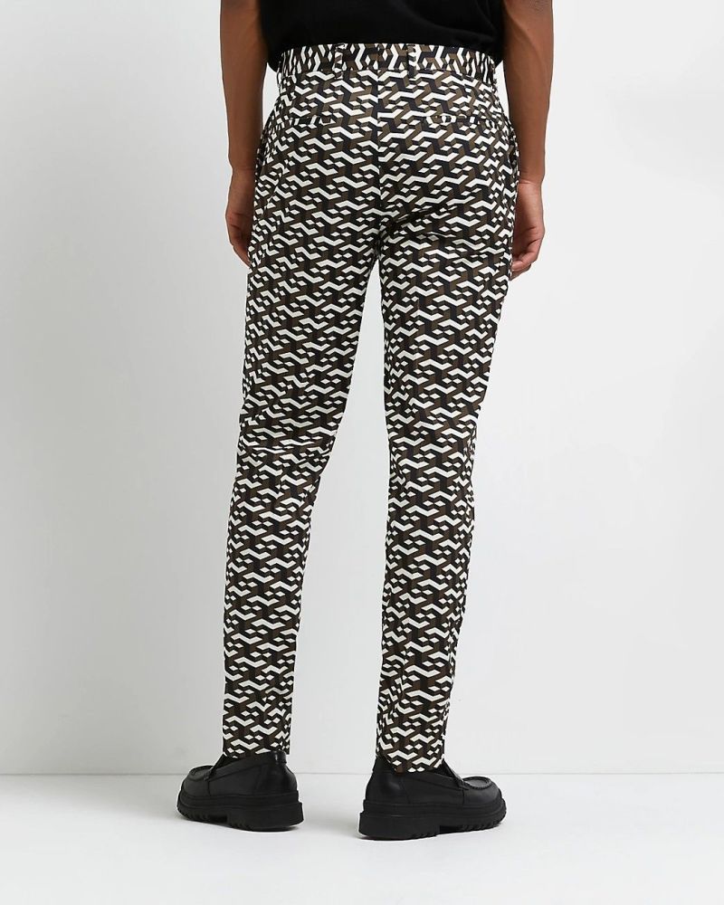 Black Skinny Fit Geo Printed Suit Trousers Size: 32R