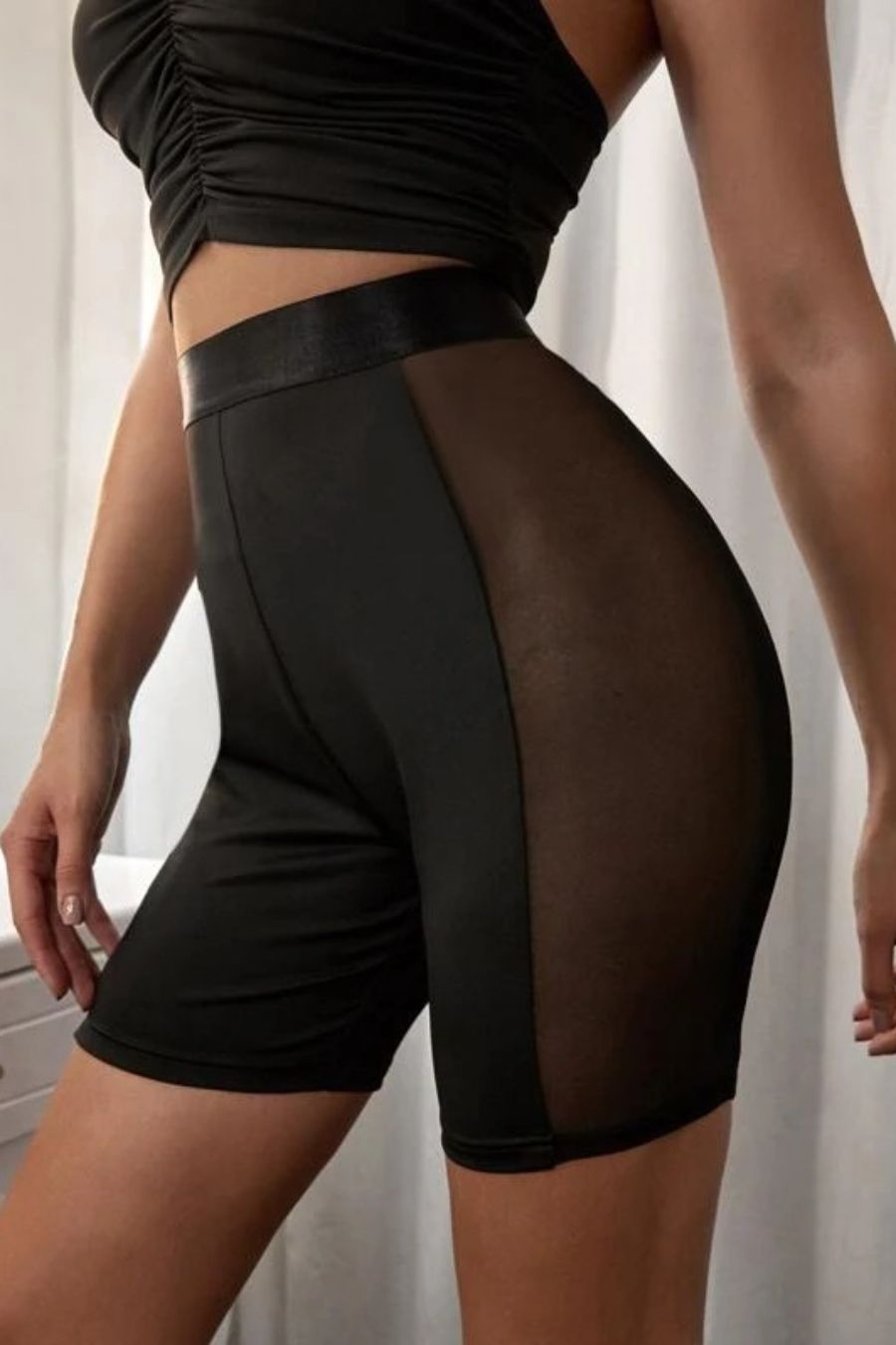 Black High Waist Mesh Stretch Sports Shorts Size: S