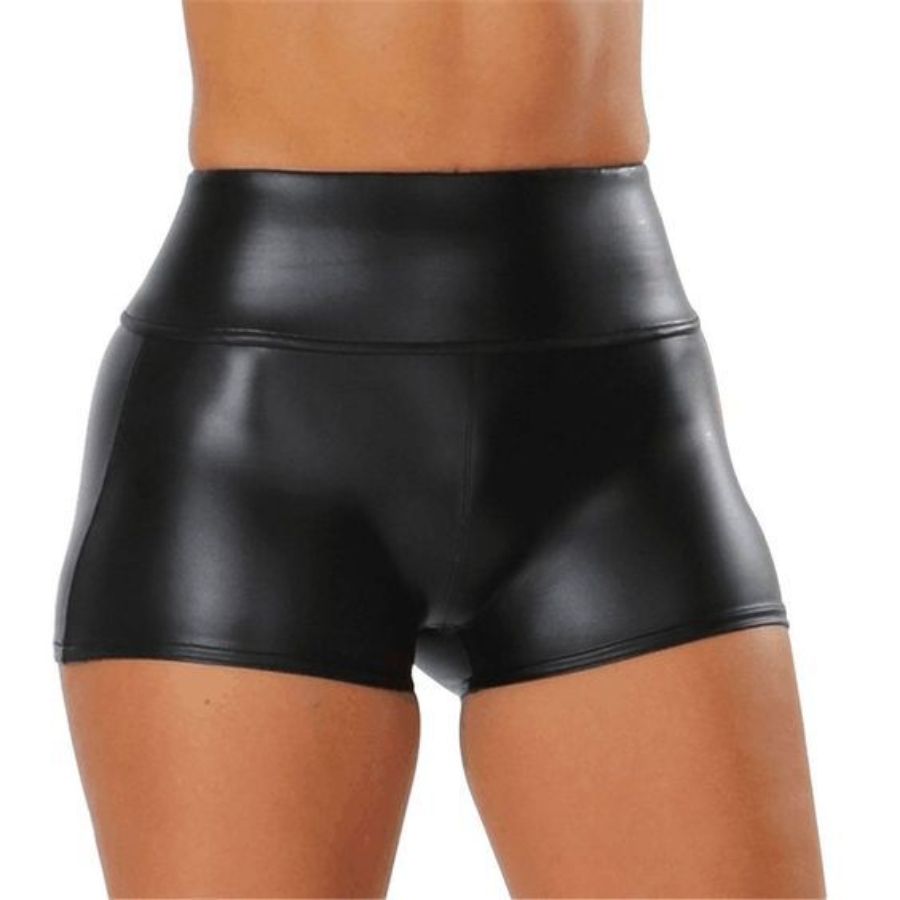 Black Leather Stretch Shorts Size: L