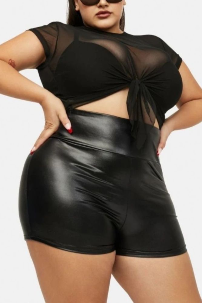 Black Leather Stretch Shorts Size: 1XL