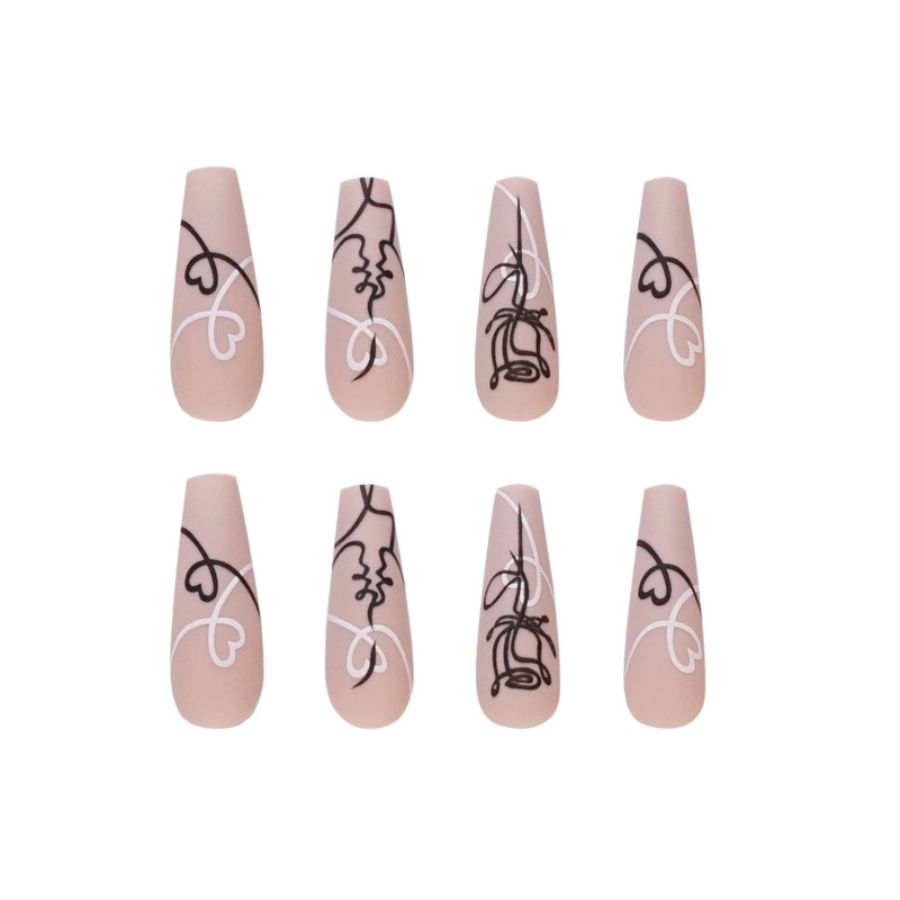 Abstract Lines Printed Fashion Nails Set 24 Pieces