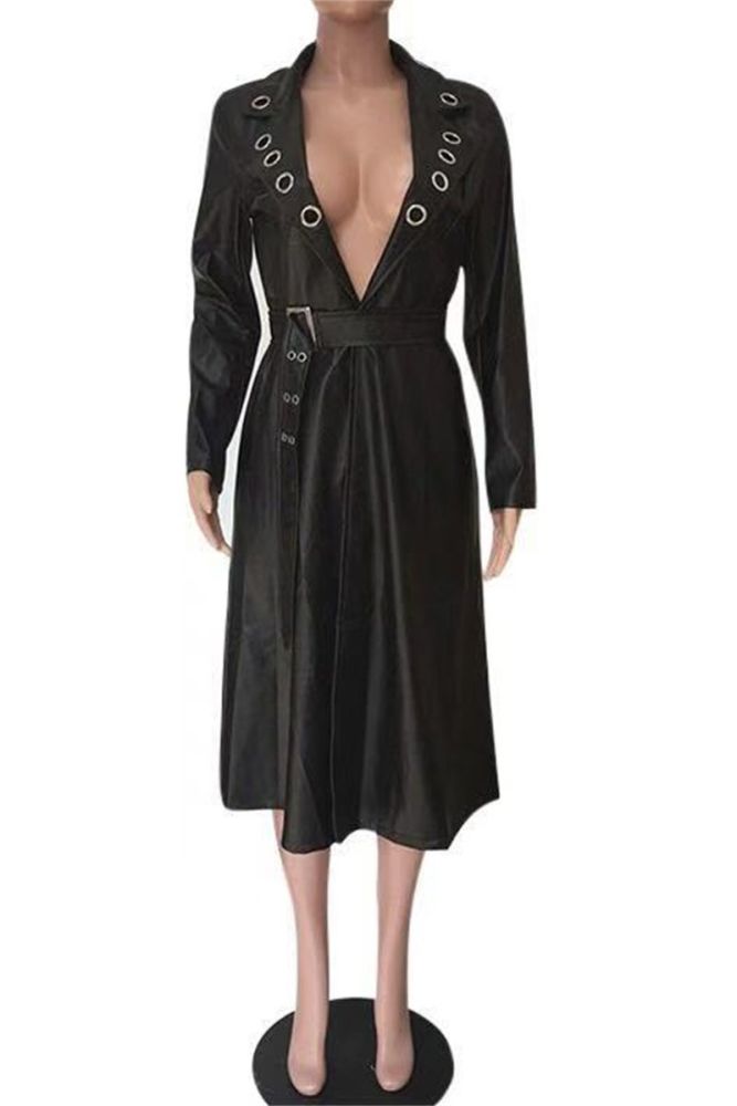 Black PU-Leather Jacket Dress Size: 1XL