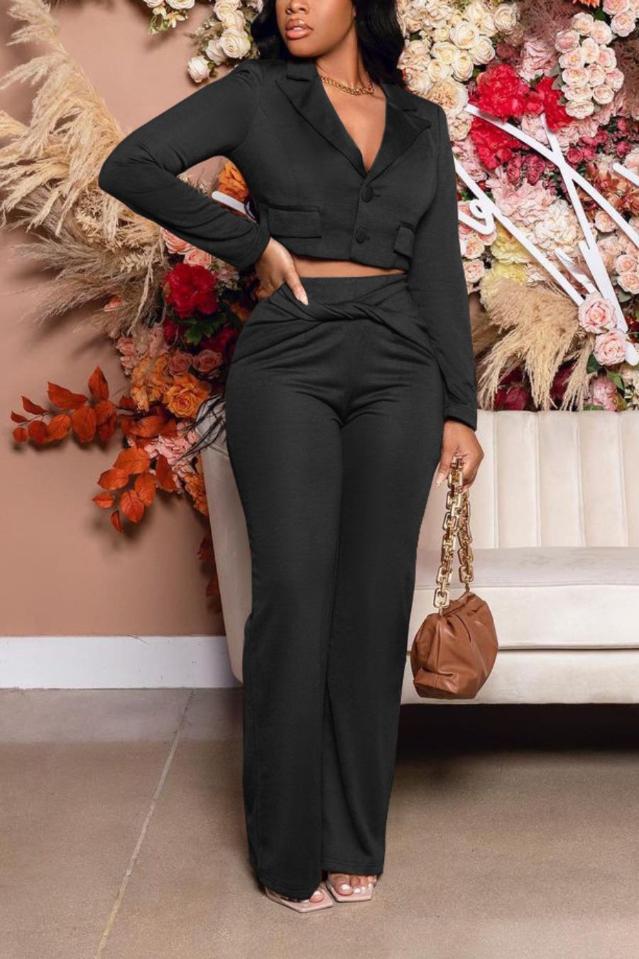 Black Stretch Blazer/Pants Two-Piece Set Size: 2XL