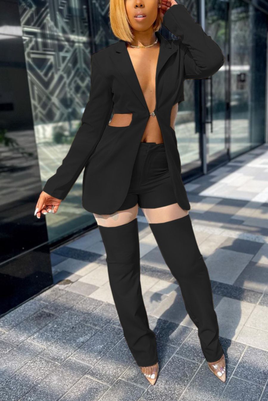 Black Blazer/Pants Two-Piece Set Size: L