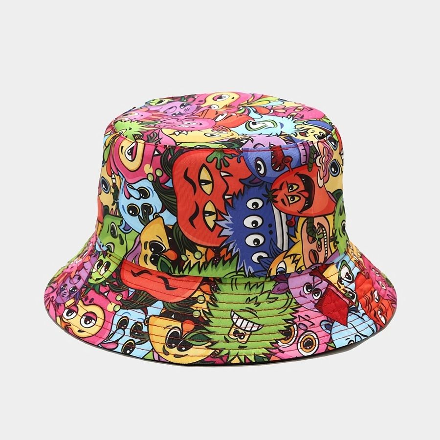 Cartoon Printed Double-Sided Outdoor Bucket Hat Size: OS