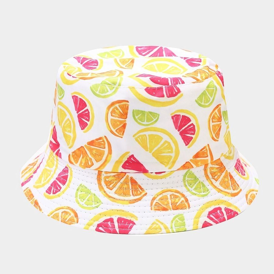 Grapefruit Printed Double-Sided Outdoor Bucket Hat Size: OS