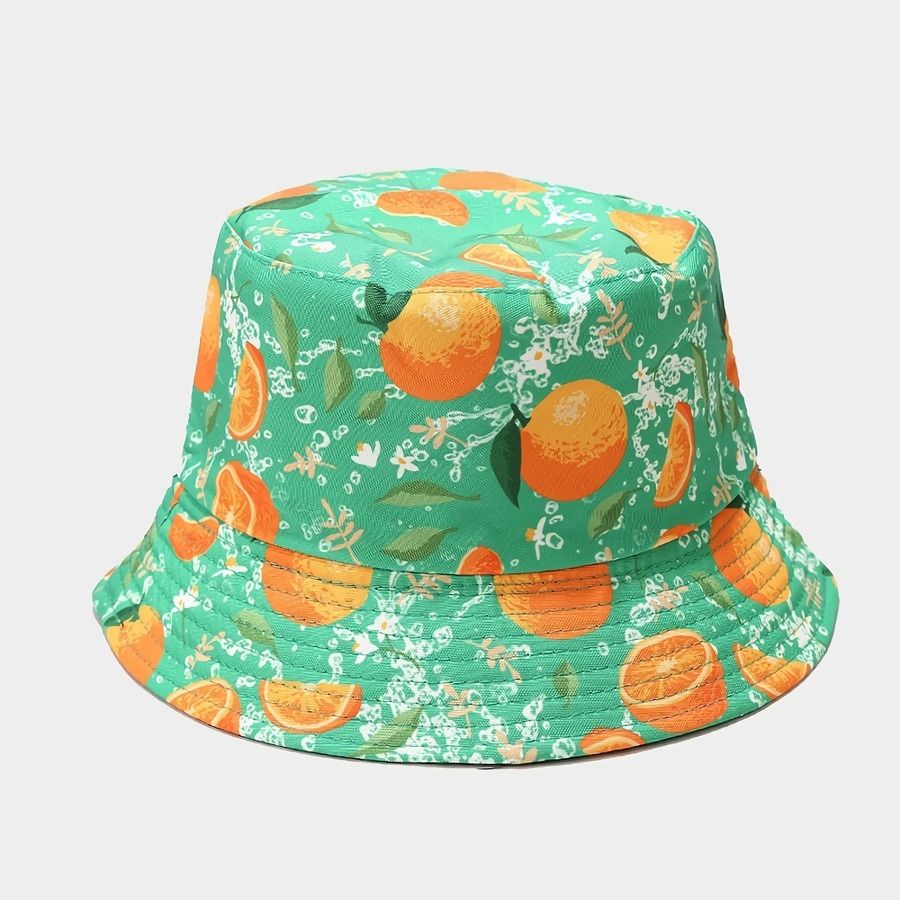 Orange Fruit Printed Double-Sided Outdoor Bucket Hat Size: OS