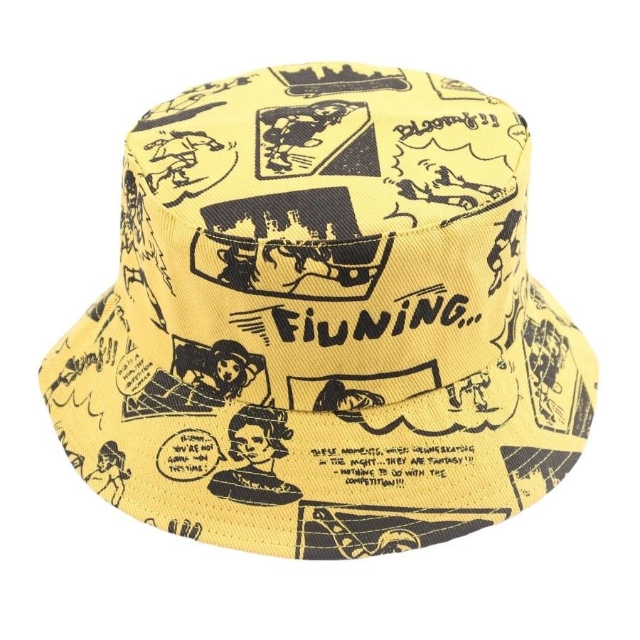 Yellow Graffiti Comic Print Cotton Outdoor Bucket Hat Size: OS
