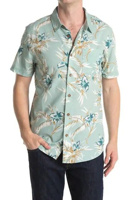 Floral Regular Fit Short Sleeve Shirt Size: L