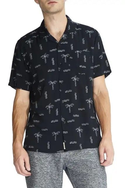 Kona Printed Black Regular Fit Short Sleeve Shirt Size: S