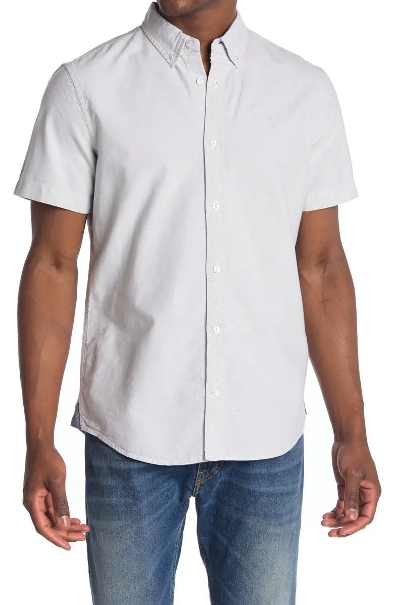 White Short Sleeve Oxford Trim Fit Shirt Size: S