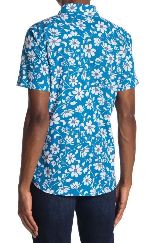 Floral Print Short Sleeve Shirt Size: 1XL