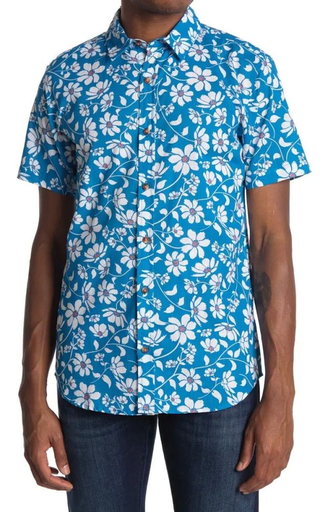 Floral Print Short Sleeve Shirt Size: 1XL