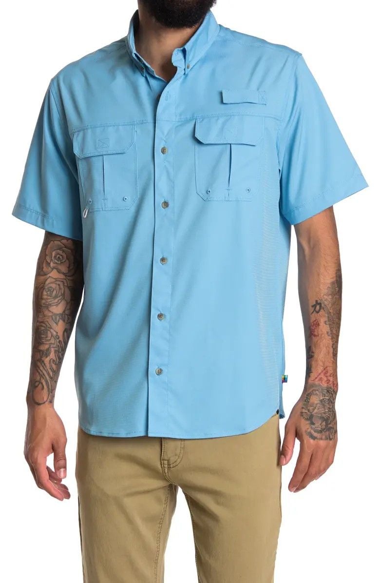 Blue Chest Pockets Lightweight Short Sleeve Shirt Size: L